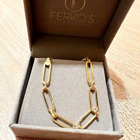 $595 FERKO'S FINE JEWELRY 14K Yellow Gold Paperclip Chain Link Bracelet 6.5" - Picture 4 of 9